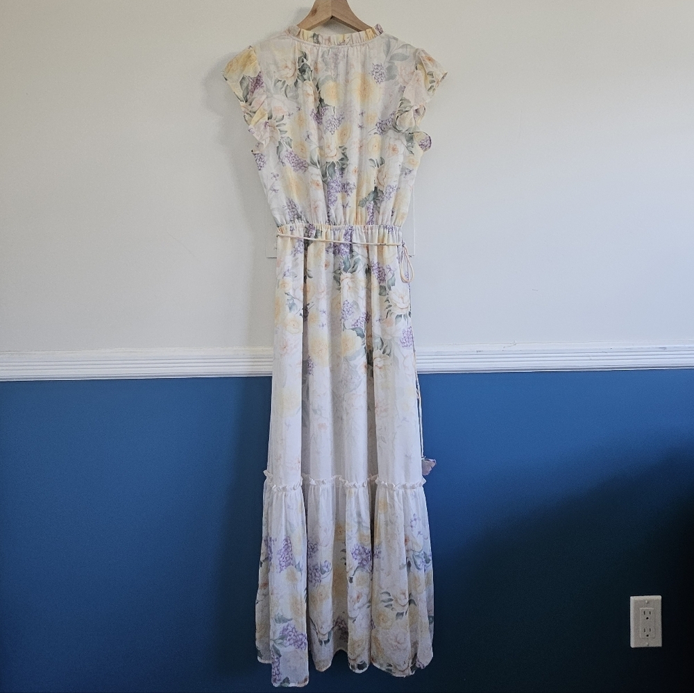 Joie Floral Ombré Maxi Dress XS Boho Tiered Chiffon Tie Neck Lined - Picture 4 of 16